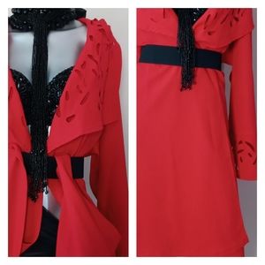 "RED HOT" Sophisticated Vintage Oversized Lag&Look Eyelet CutOut Open Kimono